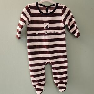 Jacadi Paris Brown & White Striped Footed Onesie